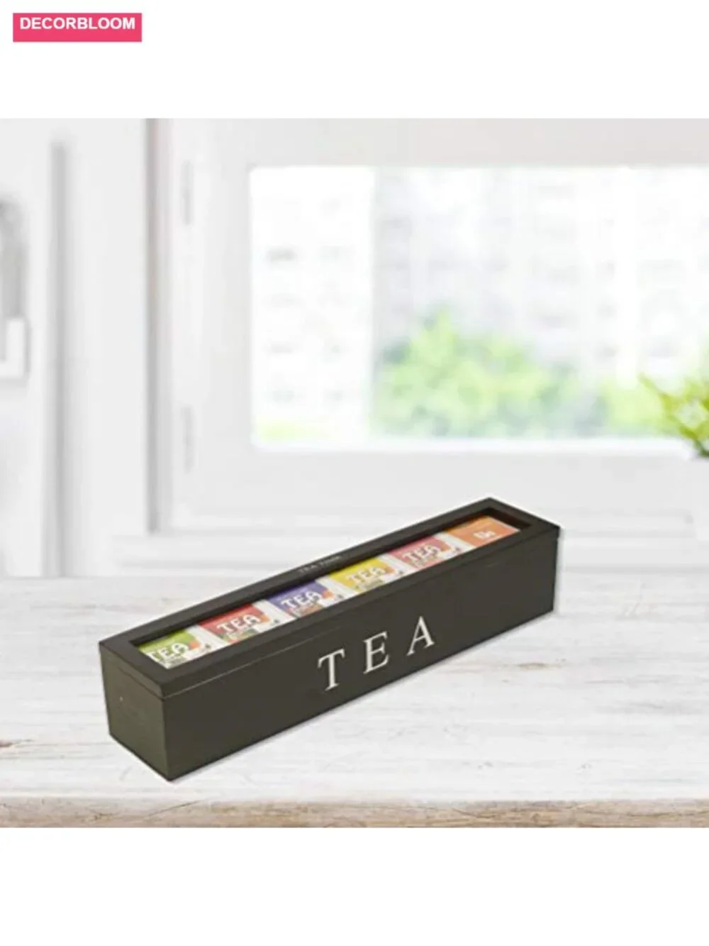 Wooden Tea Storage Box with Slots - Multi-Purpose Organizer for Bags